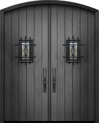 WDMA 72x96 Door (6ft by 8ft) Exterior Mahogany 96in Double Plank Arch Top Door with Speakeasy 1