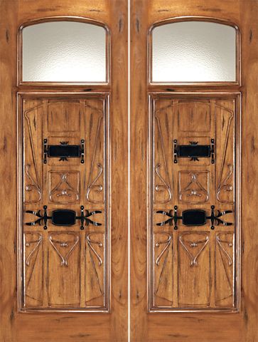 WDMA 72x96 Door (6ft by 8ft) Exterior Mahogany AN-2003-2 Hand Carved Art Nouveau Forged iron Glass Entry Double Door 1