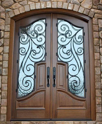 WDMA 72x96 Door (6ft by 8ft) Exterior Swing Mahogany Hampshire Double Door/Arch Top Renaissance 2