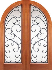 WDMA 72x96 Door (6ft by 8ft) Exterior Mahogany Round Top Full Lite Double Doors Forged Iron 1