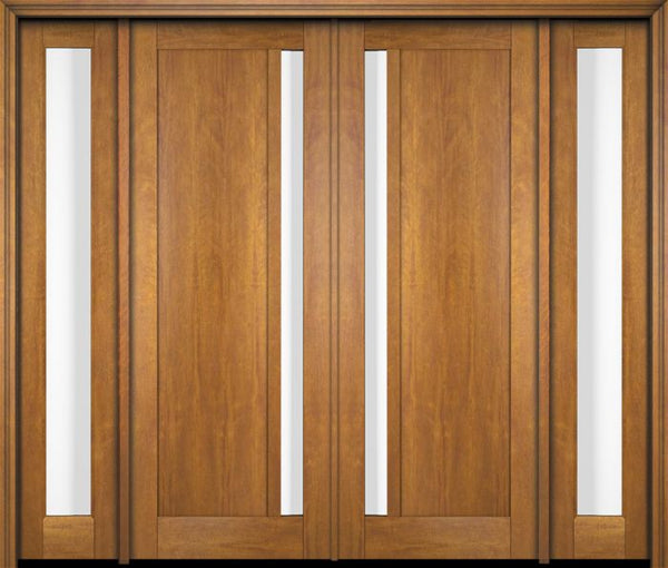 WDMA 76x80 Door (6ft4in by 6ft8in) Exterior Swing Mahogany 111 Windermere Shaker Double Entry Door Sidelights 1