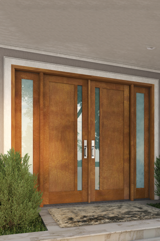 WDMA 76x80 Door (6ft4in by 6ft8in) Exterior Swing Mahogany 111 Windermere Shaker Double Entry Door Sidelights 10