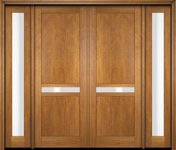 WDMA 76x80 Door (6ft4in by 6ft8in) Exterior Swing Mahogany 121 Windermere Shaker Double Entry Door Sidelights 1