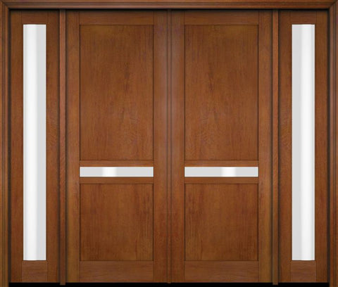 WDMA 76x80 Door (6ft4in by 6ft8in) Exterior Swing Mahogany 121 Windermere Shaker Double Entry Door Sidelights 4