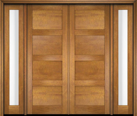 WDMA 76x80 Door (6ft4in by 6ft8in) Exterior Swing Mahogany Modern 4 Flat Panel Shaker Double Entry Door Sidelights 1