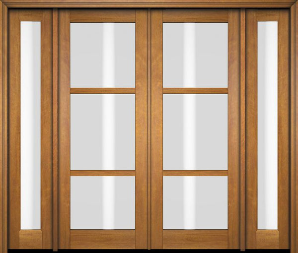 WDMA 76x80 Door (6ft4in by 6ft8in) Exterior Swing Mahogany 3 Lite Windermere Shaker Double Entry Door Sidelights 1