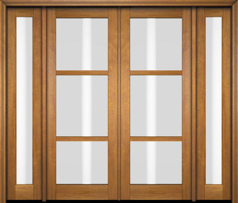 WDMA 76x80 Door (6ft4in by 6ft8in) Exterior Swing Mahogany 3 Lite Windermere Shaker Double Entry Door Sidelights 1