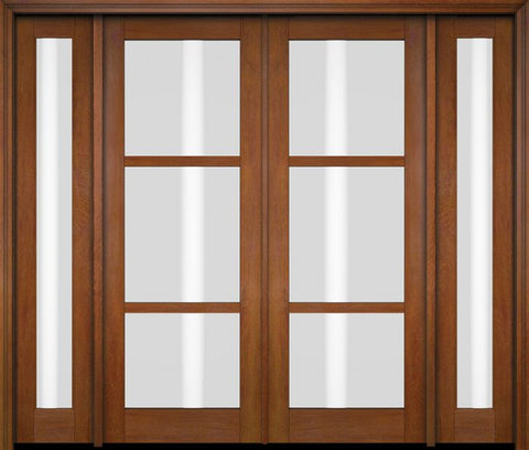 WDMA 76x80 Door (6ft4in by 6ft8in) Exterior Swing Mahogany 3 Lite Windermere Shaker Double Entry Door Sidelights 4