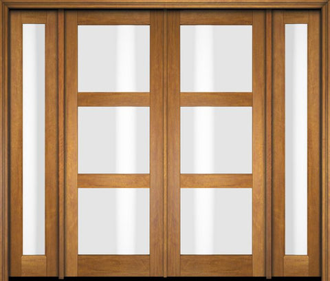 WDMA 76x80 Door (6ft4in by 6ft8in) Exterior Swing Mahogany Modern 3 Lite Shaker Double Entry Door Sidelights 1