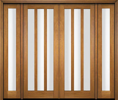 WDMA 76x80 Door (6ft4in by 6ft8in) Exterior Swing Mahogany Modern Slim 3 Glass Shaker Double Entry Door Sidelights 1