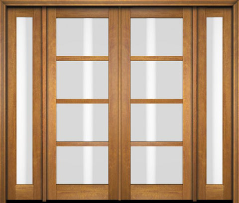 WDMA 76x80 Door (6ft4in by 6ft8in) Exterior Swing Mahogany 4 Lite Windermere Shaker Double Entry Door Sidelights 1