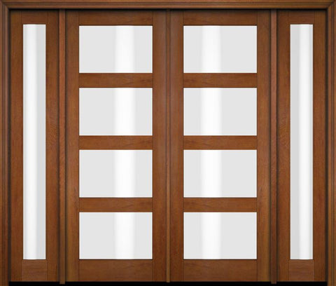 WDMA 76x80 Door (6ft4in by 6ft8in) Exterior Swing Mahogany Modern 4 Lite Shaker Double Entry Door Sidelights 4