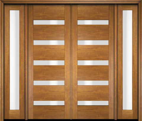 WDMA 76x80 Door (6ft4in by 6ft8in) Exterior Swing Mahogany Modern Slimlite 501 Shaker Double Entry Door Sidelights 1