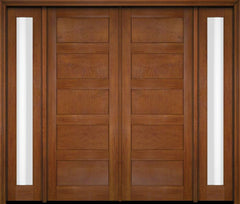 WDMA 76x80 Door (6ft4in by 6ft8in) Exterior Swing Mahogany Modern 5 Flat Panel Shaker Double Entry Door Sidelights 4