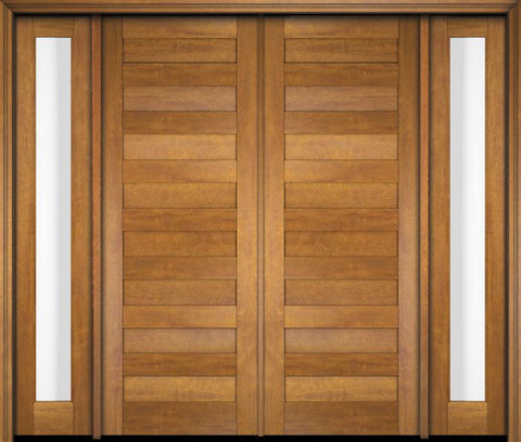 WDMA 76x84 Door (6ft4in by 7ft) Exterior Swing Mahogany Modern Slim Panel Shaker Double Entry Door Sidelights 1