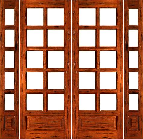 WDMA 76x96 Door (6ft4in by 8ft) French Tropical Hardwood Rustic-10-lite-P/B Solid IG Glass Double Door Sidelights 1