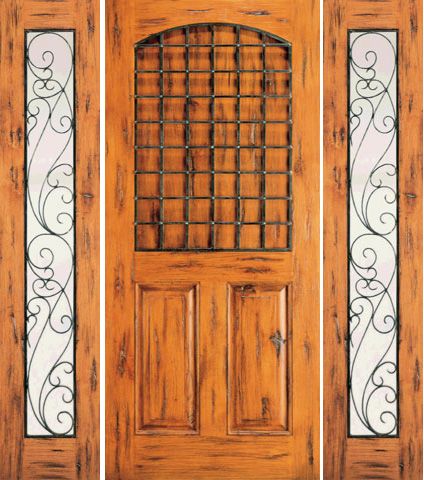 WDMA 78x80 Door (6ft6in by 6ft8in) Exterior Knotty Alder Door with Two Sidelights 3-Panel 1