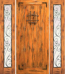 WDMA 78x80 Door (6ft6in by 6ft8in) Exterior Knotty Alder Prehung Door with Two Sidelights Front with Speakeasy 1