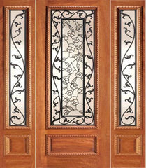 WDMA 78x80 Door (6ft6in by 6ft8in) Exterior Mahogany Floral Scrollwork Ironwork Glass Door Two Sidelight 1