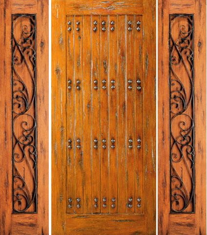 WDMA 78x80 Door (6ft6in by 6ft8in) Exterior Knotty Alder Prehung Door with Two Side lights Clavos 1