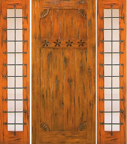 WDMA 78x80 Door (6ft6in by 6ft8in) Exterior Knotty Alder Door with Two Sidelights Prehung Carved 1