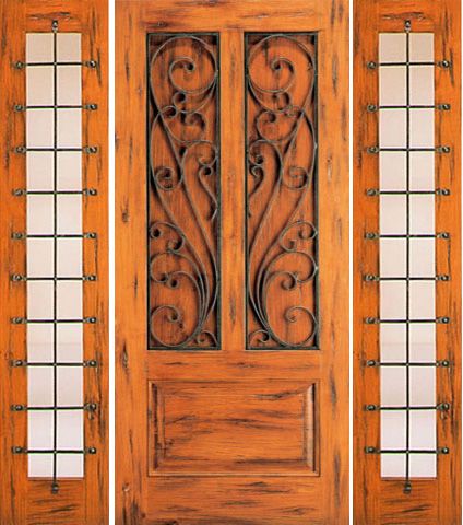 WDMA 78x80 Door (6ft6in by 6ft8in) Exterior Knotty Alder Door with Two Sidelights 3-Panel 1