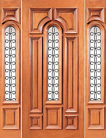 WDMA 78x96 Door (6ft6in by 8ft) Exterior Mahogany Center Arch Lite Entry Door with Two Sidelights 1