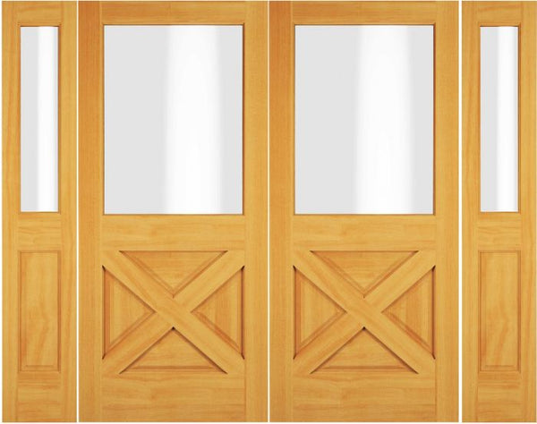 WDMA 84x80 Door (7ft by 6ft8in) Exterior Swing Cherry Wood 1/2 Lite Rustic Crossbuk Double Door / 2 Sidelight 1