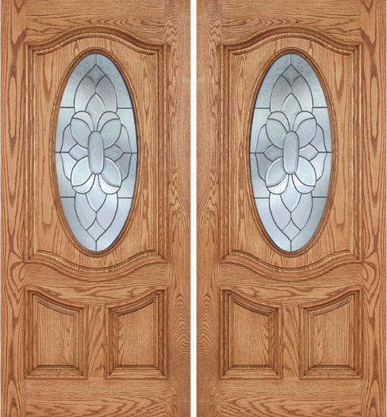 WDMA 84x80 Door (7ft by 6ft8in) Exterior Oak Dally Double Door w/ BO Glass - 6ft8in Tall 1