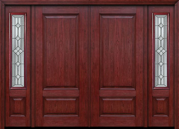 WDMA 84x80 Door (7ft by 6ft8in) Exterior Cherry Two Panel Double Entry Door Sidelights Windsor Glass 1