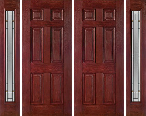 WDMA 84x80 Door (7ft by 6ft8in) Exterior Cherry Six Panel Double Entry Door Sidelights Full Lite TP Glass 1