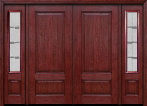 WDMA 84x80 Door (7ft by 6ft8in) Exterior Cherry Two Panel Double Entry Door Sidelights Crosswalk Glass 1