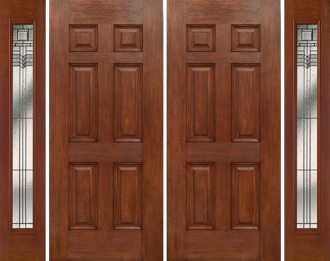 WDMA 84x80 Door (7ft by 6ft8in) Exterior Mahogany Six Panel Double Entry Door Sidelights Full Lite KP Glass 1