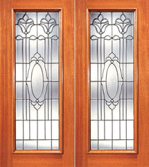 WDMA 84x80 Door (7ft by 6ft8in) Exterior Mahogany Full Lite Twin Flower Design Glass Double Door 1