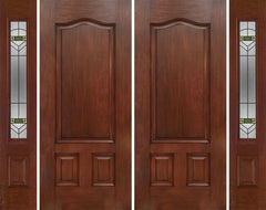 WDMA 84x80 Door (7ft by 6ft8in) Exterior Mahogany Three Panel Double Entry Door Sidelights GR Glass 1