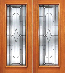 WDMA 84x80 Door (7ft by 6ft8in) Exterior Mahogany Art Deco Beveled Glass Entry Double Door Triple Glazed Glass Option 1