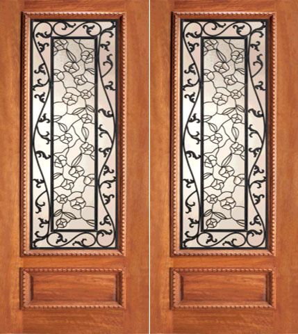 WDMA 84x80 Door (7ft by 6ft8in) Exterior Mahogany Floral Scrollwork Ironwork Glass Double Door 1