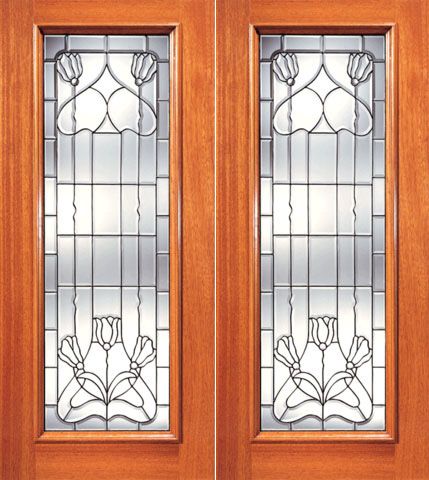 WDMA 84x80 Door (7ft by 6ft8in) Exterior Mahogany Double Door Contemporary Floral Beveled Glass Full lite 1