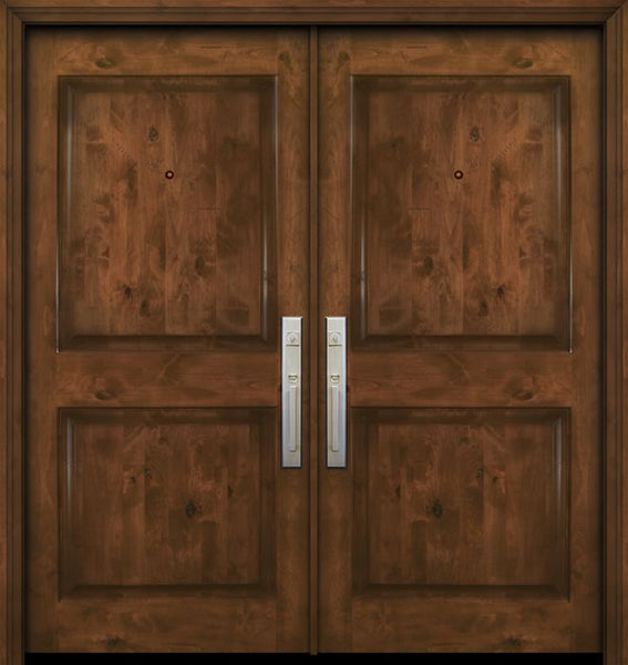 WDMA 84x80 Door (7ft by 6ft8in) Exterior Knotty Alder 42in x 80in Double 2 Panel Square Estancia Alder Door 1