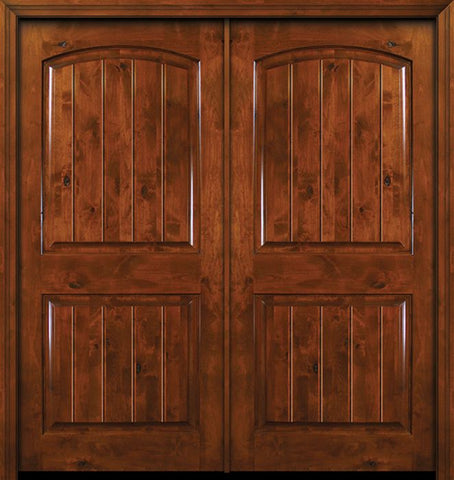 WDMA 84x80 Door (7ft by 6ft8in) Exterior Knotty Alder 42in x 80in Double Arch 2 Panel V-Grooved Estancia Alder Door 1