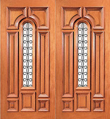 WDMA 84x96 Door (7ft by 8ft) Exterior Mahogany Center Arch Lite Entry Double Door with Ironwork 1