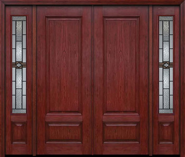 WDMA 84x96 Door (7ft by 8ft) Exterior Cherry 96in Two Panel Double Entry Door Sidelights Mission Ridge Glass 1