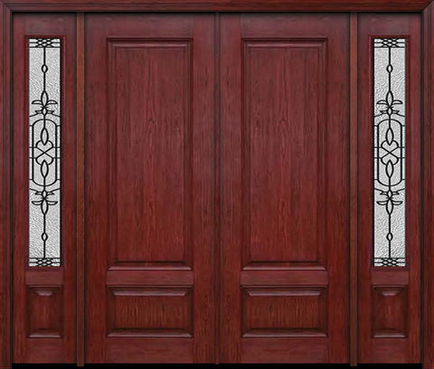 WDMA 84x96 Door (7ft by 8ft) Exterior Cherry 96in Two Panel Double Entry Door Sidelights Jacinto Glass 1