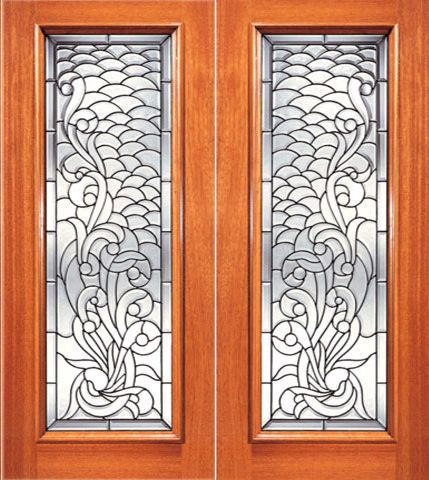 WDMA 84x96 Door (7ft by 8ft) Exterior Mahogany Full Lite Asymmetrical Floral Scrollwork Glass Double Door 1