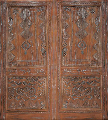 WDMA 84x96 Door (7ft by 8ft) Exterior Mahogany African Style Hand Carved Double Door 1