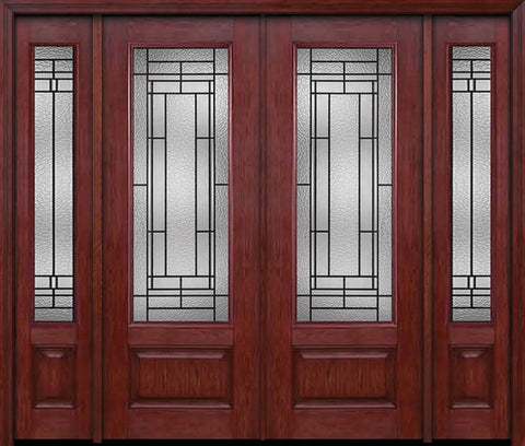 WDMA 84x96 Door (7ft by 8ft) Exterior Cherry 96in 3/4 Lite Double Entry Door Sidelights Pembrook Glass 1