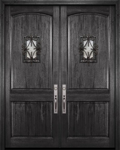 WDMA 84x96 Door (7ft by 8ft) Exterior Mahogany 42in x 96in Double Arch 2 Panel V-Grooved DoorCraft Door with Speakeasy 1