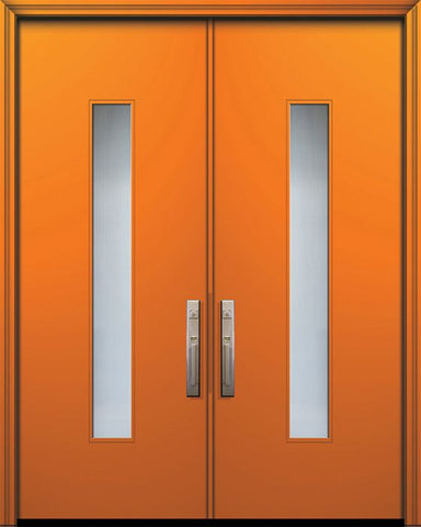 WDMA 84x96 Door (7ft by 8ft) Exterior Smooth 42in x 96in Double Malibu Solid Contemporary Door w/Textured Glass 1