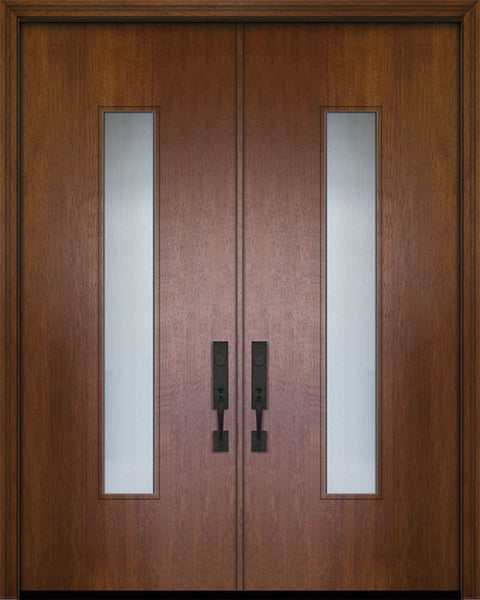 WDMA 84x96 Door (7ft by 8ft) Exterior Mahogany 42in x 96in Double Malibu Solid Contemporary Door w/Textured Glass 1