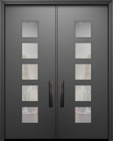 WDMA 84x96 Door (7ft by 8ft) Exterior Smooth 42in x 96in Double Venice Solid Contemporary Door w/Textured Glass 1